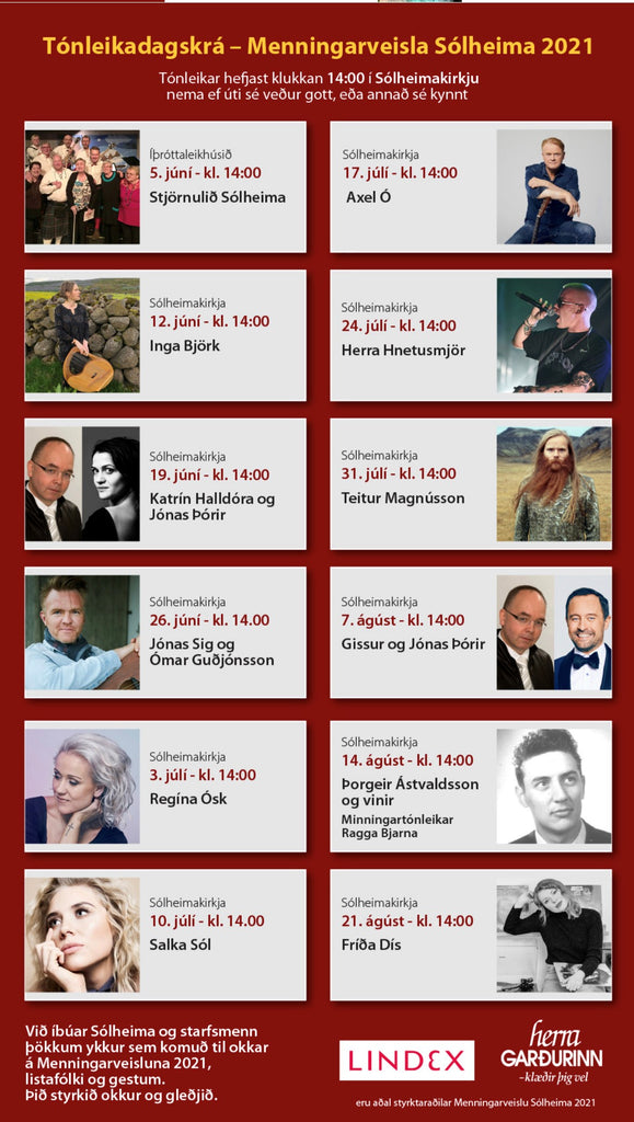 Tónleikadagskrá Menningarveislu Sólheima 2021